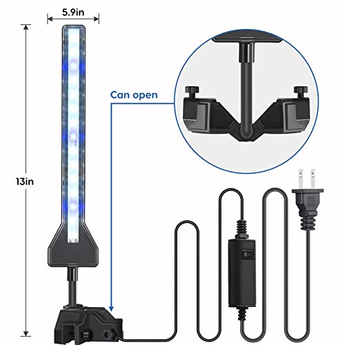 FYD LED Aquarium Light, 4.5W Clip on Aquarium Light Suitable for Uncovered Aquariums Under 15 Inches, Fish Tank Light with White & Blue Lights, Aquarium Plant Light for Reef Coral Aquatic Plants