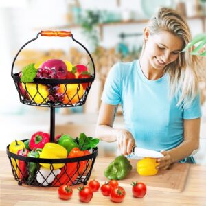 2 Tier Fruit basket for kitchen countertop with 4 banana hangers, Detachable, Large Capacity & Thick Wire construction, Fruit and vegetable bowl, fruit and vegetable storage, snacks, bread and more.