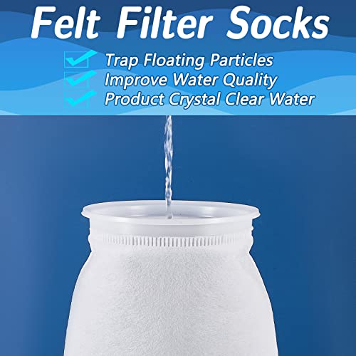 Jecery 8 Pcs 7 Inch Ring Filter Socks 200 μm Aquarium Filter Bags Fish Tank Filter Aquarium Filter Sock for Fish Tank Freshwater Saltwater Aquariums, 7 Inch Ring Diameter by 16 Inch Long