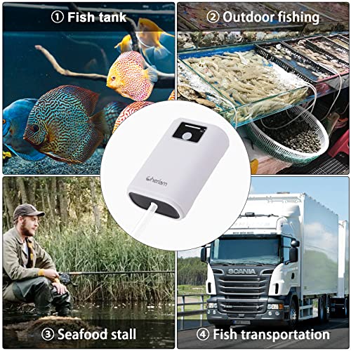 Aquarium Air Pump,CHERLAM Rechargeable&Portable Fish Aerator Pump,Lithium Battery Operated Fish Tank Air Pump with Air Stones,USB Air Pump for Fish Tank for Outdoor Fishing, Emergency, Power Cuts