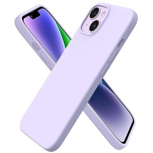 ornarto compatible with iphone 14 case 6.1, slim liquid silicone 3 layers full phone covered soft gel rubber case protective phone cover 6.1 inch-pastel lilac