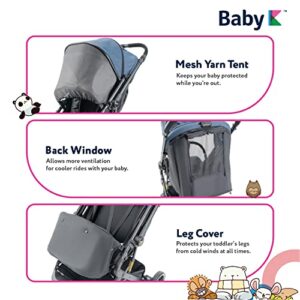 Baby K Lightweight Reversible Baby Stroller (Dark Blue- with Mesh Cover & Adjustable Canopy) - Easy Front/Rear Facing Reversible Stroller Handle - Compact Travel Stroller with Fold Up & Recline Mode