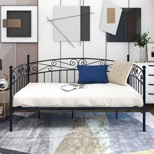 mikibama Black Twin Metal Daybed Victorian Day Bed Frame Elegant Arched Daybeds with Slats Space Saving Guest Bed for Living Room Apartment and Small Space