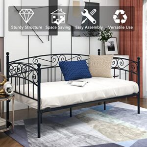 mikibama Black Twin Metal Daybed Victorian Day Bed Frame Elegant Arched Daybeds with Slats Space Saving Guest Bed for Living Room Apartment and Small Space