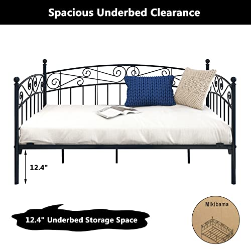 mikibama Black Twin Metal Daybed Victorian Day Bed Frame Elegant Arched Daybeds with Slats Space Saving Guest Bed for Living Room Apartment and Small Space