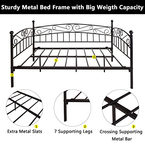 mikibama Black Twin Metal Daybed Victorian Day Bed Frame Elegant Arched Daybeds with Slats Space Saving Guest Bed for Living Room Apartment and Small Space