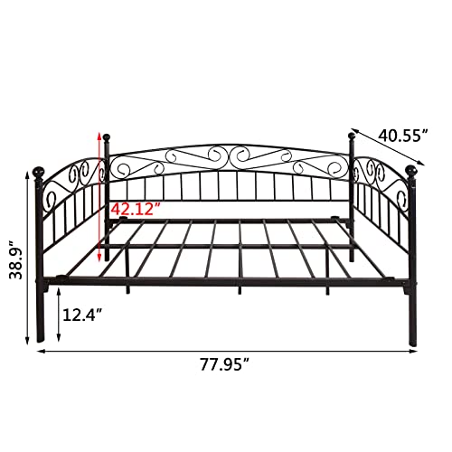 mikibama Black Twin Metal Daybed Victorian Day Bed Frame Elegant Arched Daybeds with Slats Space Saving Guest Bed for Living Room Apartment and Small Space