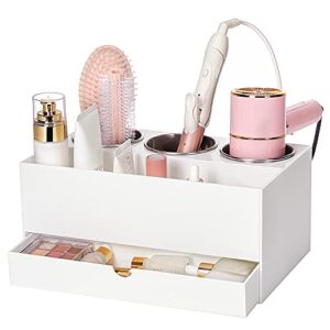 hair tool organizer, white acrylic hair dryer holder with drawer, blow dryer holder curling iron holder for hair product, makeup