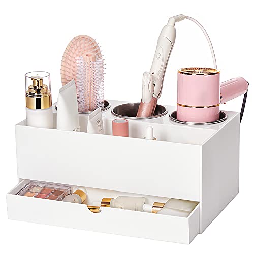 Hair Tool Organizer, White Acrylic Hair Dryer Holder with Drawer, Blow Dryer Holder Curling Iron Holder for Hair Product, Makeup