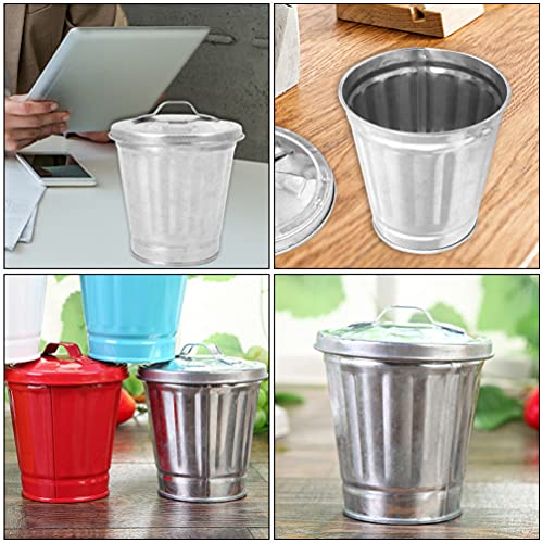 STOBOK Small Steel Stainless Desktop Trash Can, Wastepaper Baskets Pre- Galvanized Trash Can with Lid Mini Trash Can with Lid Office Mini Wastebasket Trash Can Garbage Can Metal Wastebasket