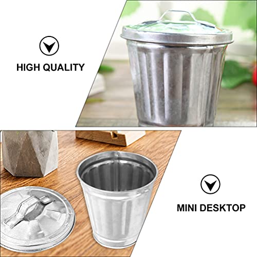 STOBOK Small Steel Stainless Desktop Trash Can, Wastepaper Baskets Pre- Galvanized Trash Can with Lid Mini Trash Can with Lid Office Mini Wastebasket Trash Can Garbage Can Metal Wastebasket