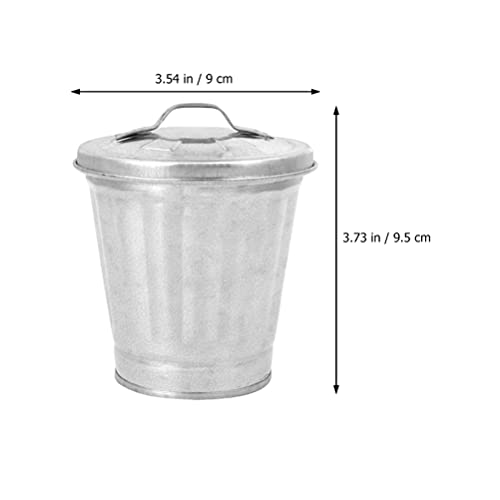 STOBOK Small Steel Stainless Desktop Trash Can, Wastepaper Baskets Pre- Galvanized Trash Can with Lid Mini Trash Can with Lid Office Mini Wastebasket Trash Can Garbage Can Metal Wastebasket