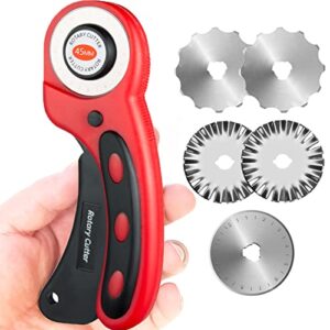 Rotary Cutter with 5pc Ø 45mm Cutting Blades Fabric Paper Cutter, Cloth Sewing Cutter Craft Supplies and Quilting Accessories, For Right- and Left-handed Users