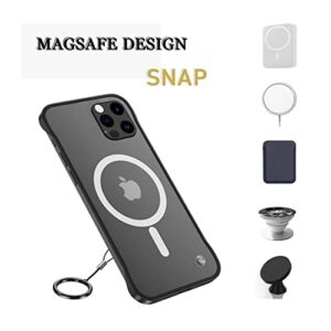 GALAPPLE Ultra-Thin Frameless Magnetic Case for iPhone 14 ProMax, Black Matte Minimalist Case with Shockproof Corner& Finger Loop String, Compatible with Magsafe Charger&Accessories(6.7"- 3 Camera)