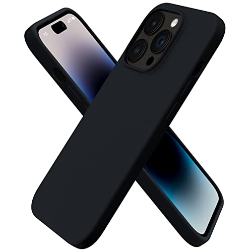 ORNARTO Compatible with iPhone 14 Pro Case 6.1, Slim Liquid Silicone 3 Layers Full Covered Soft Gel Rubber Phone Case Protective Cover with Microfiber Lining 6.1 inch-Black