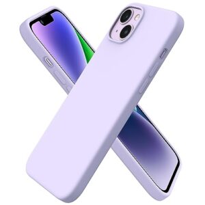 ornarto compatible with iphone 14 plus case 6.7, slim liquid silicone 3 layers full covered soft gel rubber phone case protective cover for women men 6.7 inch-pastel lilac