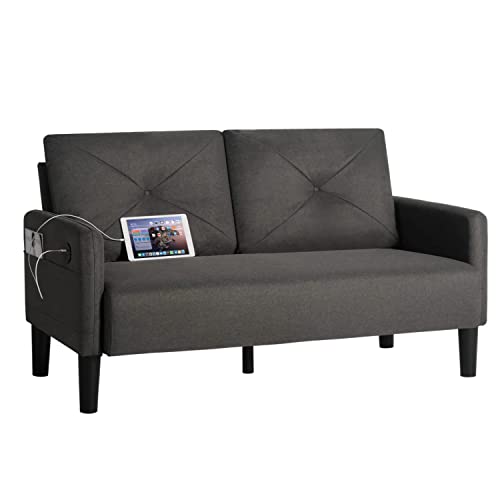 YIGOBUY Upholstered Modern Comfy Sofa Couch 56" W Small Loveseat Sofa Couches w/ 2 USB Charging Ports Fabric 2-Seat Small Couch Sofas for Living Room, Bedroom, Compact Small Space, Apartment, Office