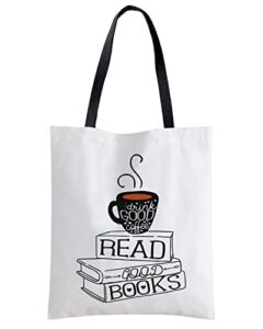 xikainuo drink good coffee read good books cotton canvas tote bag with interior pocket, travel shopping shoulder bag birthday christmas gifts for readers, coffee lovers, bookworm, teens