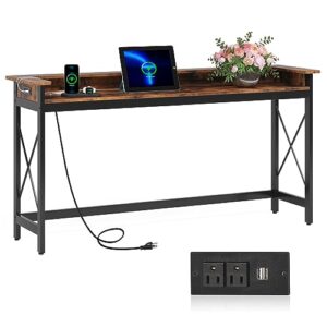 Tribesigns Sofa Table with Outlets and USB Ports, 70.9 inch Extra Long Console Table Behind Couch with Charging Station, Industrial Narrow Entryway Hallway Accent Table for Living Room