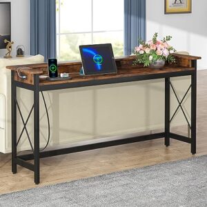 tribesigns sofa table with outlets and usb ports, 70.9 inch extra long console table behind couch with charging station, industrial narrow entryway hallway accent table for living room