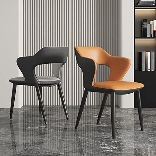 LITFAD Leather Indoor Upholstered Dining Chair with Arms Metallic Finish Open Back Side Chair Creative Restaurant Chair - 1 Piece Orange