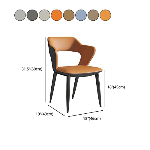 LITFAD Leather Indoor Upholstered Dining Chair with Arms Metallic Finish Open Back Side Chair Creative Restaurant Chair - 1 Piece Orange