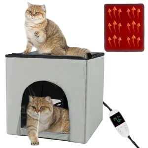quearn heated cat house, heating cat houses for indoor outdoor kitty with heating pad, foldable heated kitty house cat shelter for your pet to stay warm and cozy