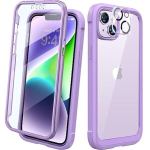 diaclara designed for iphone 14 case, full body rugged case with built-in touch sensitive anti-scratch screen protector, with camera lens protector for iphone 14 6.1" (peri purple)