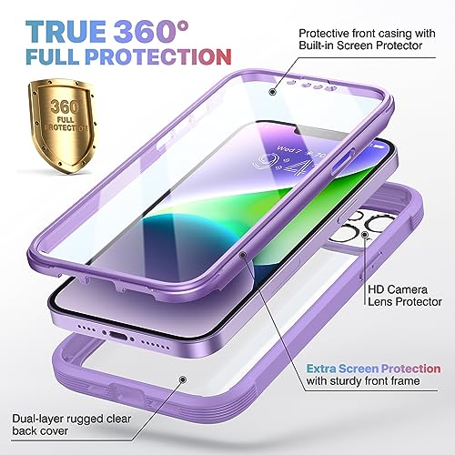 Diaclara Designed for iPhone 14 Case, Full Body Rugged Case with Built-in Touch Sensitive Anti-Scratch Screen Protector, with Camera Lens Protector for iPhone 14 6.1" (Peri Purple)