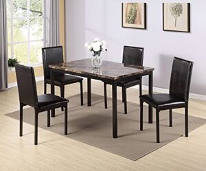 5-piece kitchen dining table set for dining room, kitchen, dinette, compact space w/modern paper faux marble end table tabletop, 4-piece metal frame dining seats - black