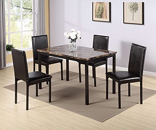 5-Piece Kitchen Dining Table Set for Dining Room, Kitchen, Dinette, Compact Space w/Modern Paper Faux Marble End Table Tabletop, 4-Piece Metal Frame Dining Seats - Black