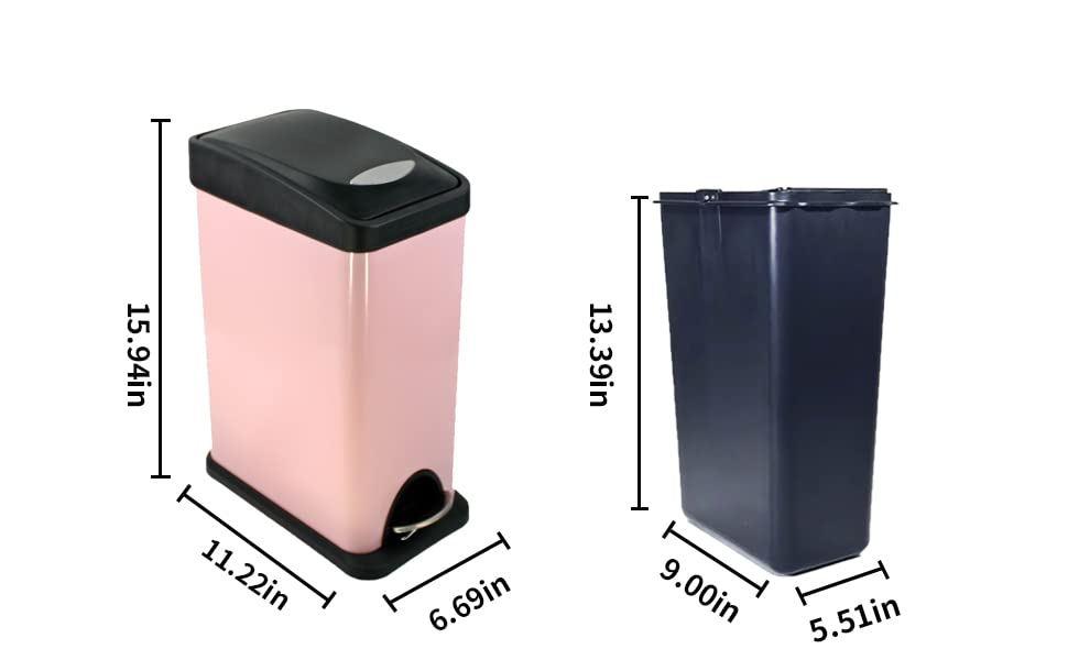 Qflushor Trash Can with Lid, 8 Liter / 2.1 Gallon Bathroom Trash Can, Garbage Cans for Kitchen, Stainless Steel Trash Can with Recycling Bin, Pink