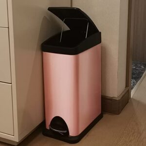 Qflushor Trash Can with Lid, 8 Liter / 2.1 Gallon Bathroom Trash Can, Garbage Cans for Kitchen, Stainless Steel Trash Can with Recycling Bin, Pink