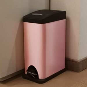 Qflushor Trash Can with Lid, 8 Liter / 2.1 Gallon Bathroom Trash Can, Garbage Cans for Kitchen, Stainless Steel Trash Can with Recycling Bin, Pink