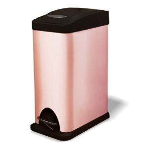 Qflushor Trash Can with Lid, 8 Liter / 2.1 Gallon Bathroom Trash Can, Garbage Cans for Kitchen, Stainless Steel Trash Can with Recycling Bin, Pink