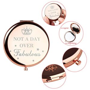 80th Birthday Decorations for Women, Including 80th Birthday Crown, Sash, Cake Topper, Candles and a Compact Mirror, Rose Gold Not A Day Over Fabulous 80th Birthday Gifts for Women