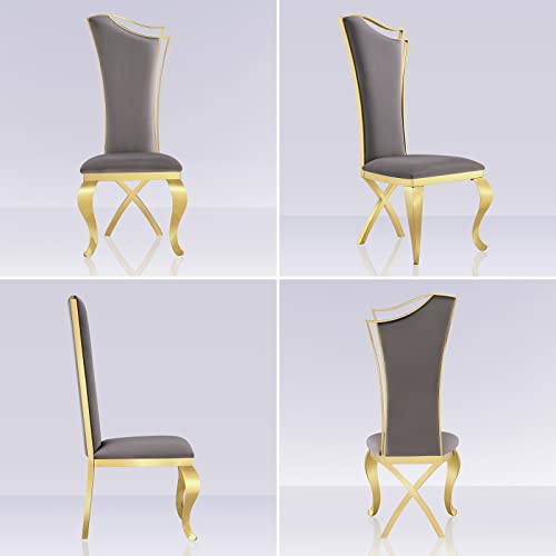 ACEDÉCOR Dining Room Chairs, Gray Velvet Upholstered Dining Chairs, Modern Dining Chairs with Gold Legs, Streamlined Back and Mirror X-Shaped Metal Legs, Gray high-Back Dining Chairs Set of 6