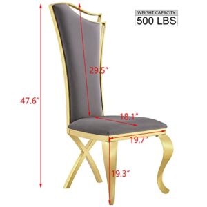 ACEDÉCOR Dining Room Chairs, Gray Velvet Upholstered Dining Chairs, Modern Dining Chairs with Gold Legs, Streamlined Back and Mirror X-Shaped Metal Legs, Gray high-Back Dining Chairs Set of 6