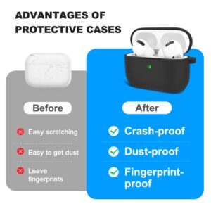 Woyinger Airpods Pro Case Cover with Keychain(Front LED Visible), Soft Silicone Protective Cover with Elegant Fluffy Fur Ball＆Dream Catchers Keychains, Shock-Proof Anti-Scratch Anti-Lost [Black]