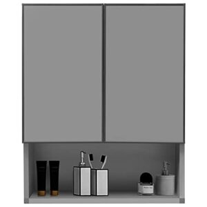 yepotue bathroom wall medicine cabinet with double doors space 23.6" 19.6" aluminum storage, water, and rust resistant, recess or surface mount for bathroom, kitchen, bedroom-grey