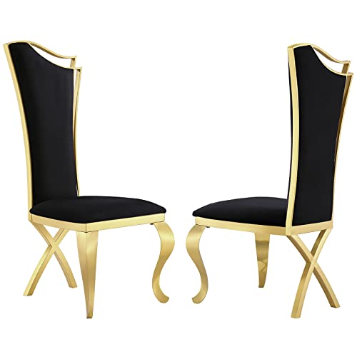 ACEDÉCOR Dining Room Chairs, Black Velvet Upholstered Dining Chairs, Modern Dining Chairs with Gold Legs, Black high-Back Dining Chairs Set of 2