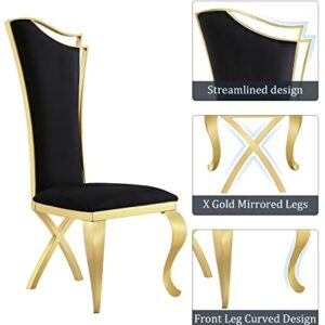 ACEDÉCOR Dining Room Chairs, Black Velvet Upholstered Dining Chairs, Modern Dining Chairs with Gold Legs, Black high-Back Dining Chairs Set of 2