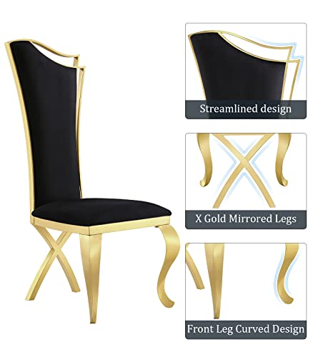 ACEDÉCOR Dining Room Chairs, Black Velvet Upholstered Dining Chairs, Modern Dining Chairs with Gold Legs, Black high-Back Dining Chairs Set of 2