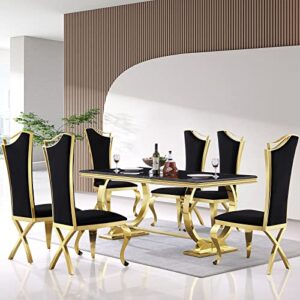 ACEDÉCOR Dining Room Chairs, Black Velvet Upholstered Dining Chairs, Modern Dining Chairs with Gold Legs, Black high-Back Dining Chairs Set of 2