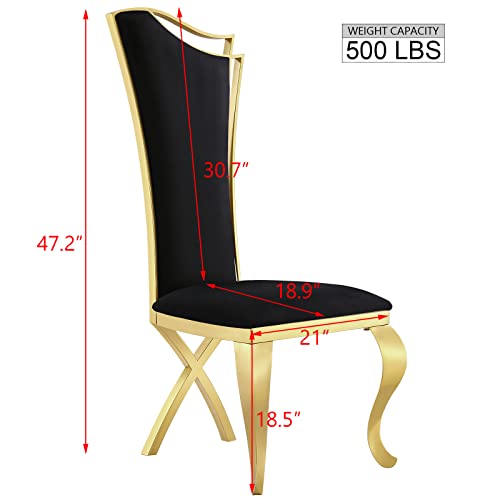 ACEDÉCOR Dining Room Chairs, Black Velvet Upholstered Dining Chairs, Modern Dining Chairs with Gold Legs, Black high-Back Dining Chairs Set of 2