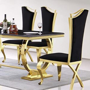 ACEDÉCOR Dining Room Chairs, Black Velvet Upholstered Dining Chairs, Modern Dining Chairs with Gold Legs, Black high-Back Dining Chairs Set of 2