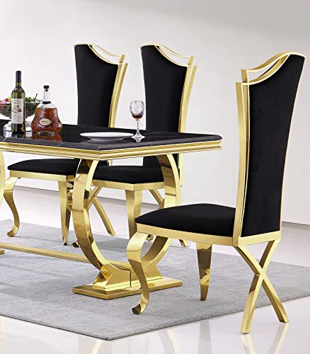 ACEDÉCOR Dining Room Chairs, Black Velvet Upholstered Dining Chairs, Modern Dining Chairs with Gold Legs, Black high-Back Dining Chairs Set of 2