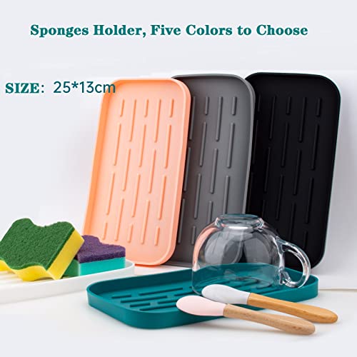 BuRuiJi Sponge Holder for Kitchen Sink,Silicone Sink Tray for Sponge, Soap Dispenser, Scrubber, and Other Kitchen Sink Accessories 10”x 5.3” (Black)