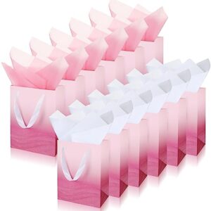 jeyiour 24 pcs ombre gift bags bulk with 48 pcs tissue paper, 9 x 7 x 4 inch, glitter graduation paper gift bag, packaging for wedding birthday party favor (pink)