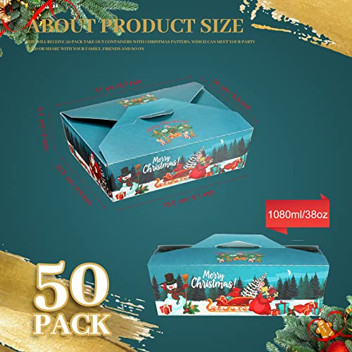 Yungyan Christmas Party Supplies 50 Pack Christmas Food Trays 38 Oz Paper Take Out Containers Christmas Party Food Container Serving Trays Microwaveable To Go Boxes for Christmas Party Home Supplies